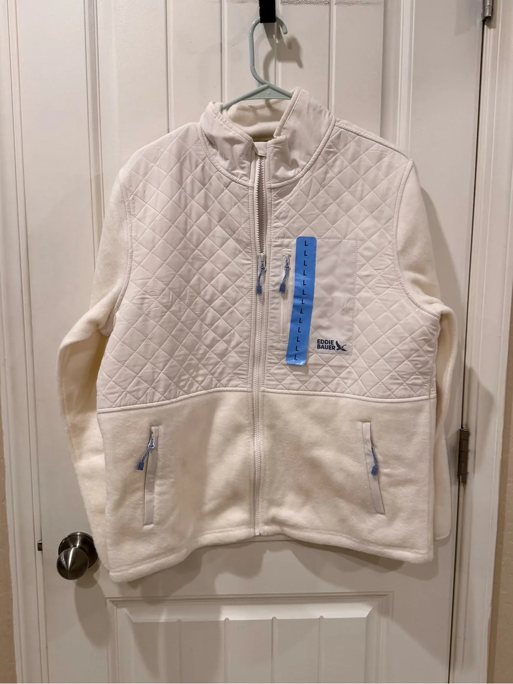 Eddie Bauer Women’s Mixed Media Fleece Jacket Cream Large NWT Full Zip